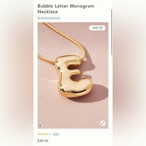 NWT Anthropologie Bubble Letter Monogram Necklace “E”